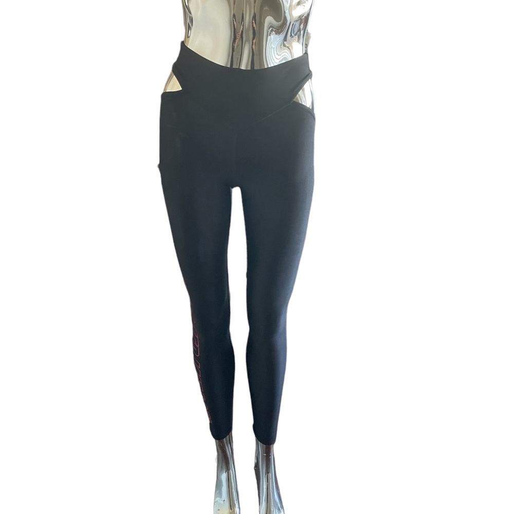Mid Waist Black Leggings with Side Slits -S